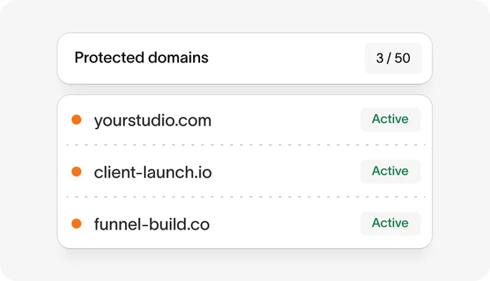 Protected domains list showing three active domains