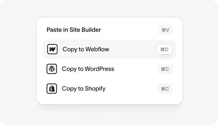 Copy to Webflow, WordPress or Shopify menu